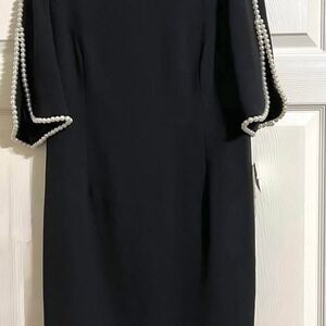 Teri Jon by Rickie Freeman Women's Pearl Trim Black Sheath Dress - Size 14 NWT